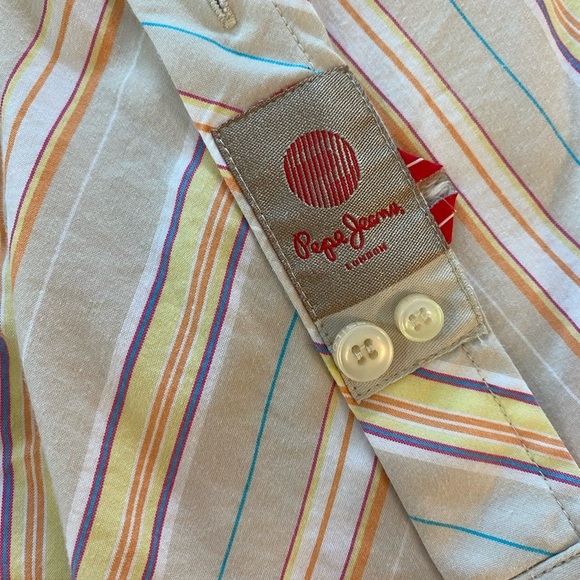 Pepe Jeans Kids stripped Collared Long Sleeve Cotton Shirt - size small boys - Picture 9 of 10